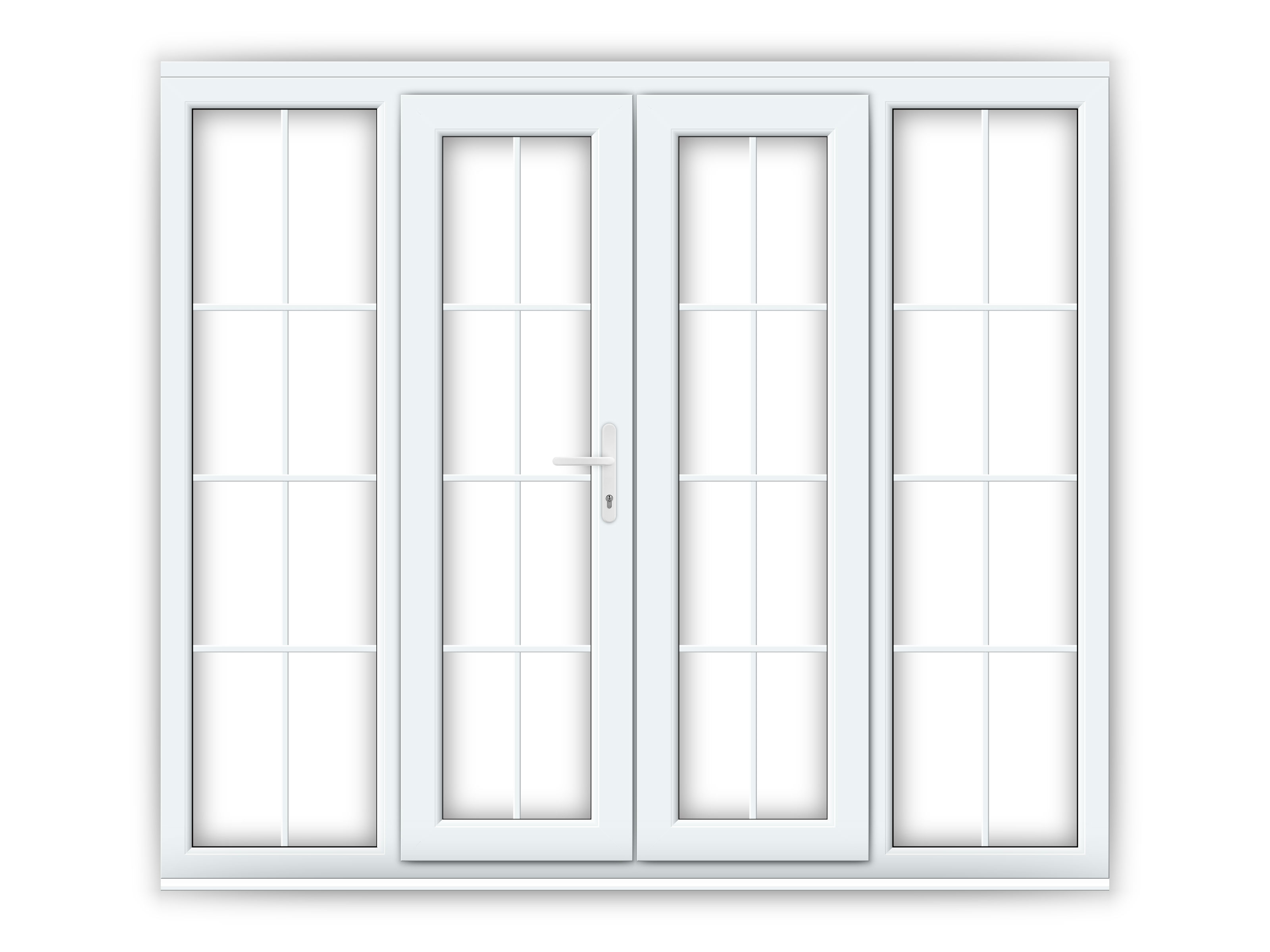 4ft uPVC French Doors with 2 Wide uPVC Side Panels Flying Doors
